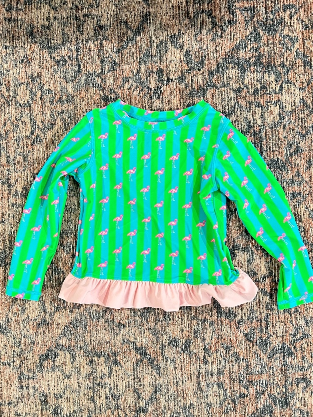 Flamingo Ruffle Hem Long Sleeve Swim Top